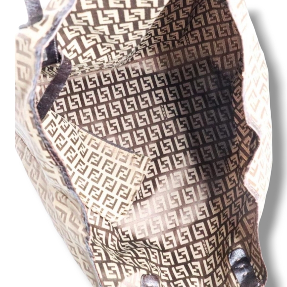 FENDI Zucchino Beige and Brown Logo Tote Bag - Picture 9 of 15